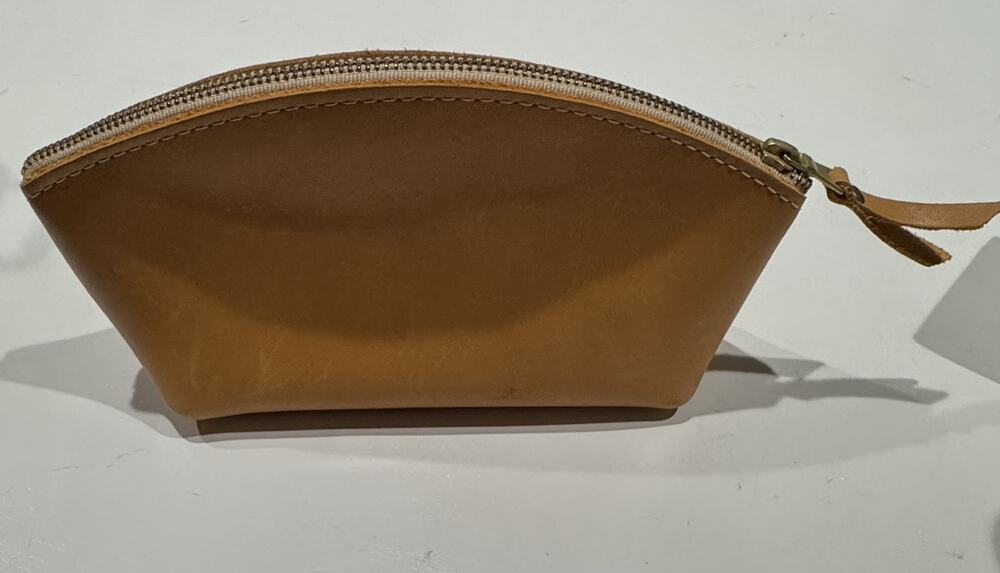 Portland Leather Makeup Cosmetic Clutch Bag Pouch Light Yellow Brown